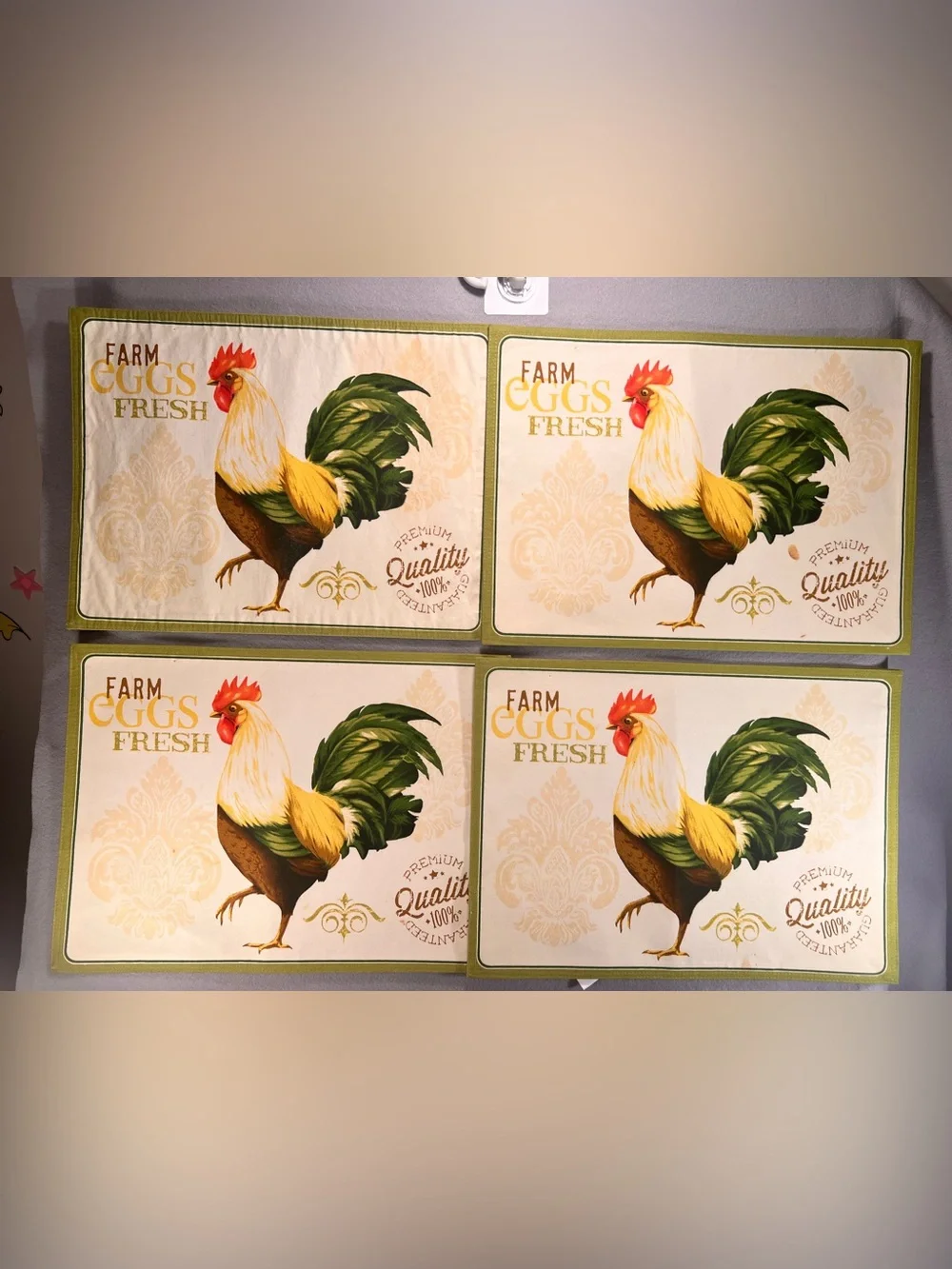 Farm Eggs Fresh Rooster Placemats Set of 4 100% Cotton Farmhouse